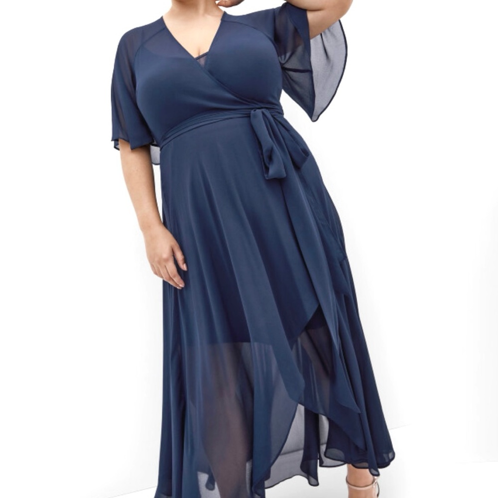 City Chic NWT Womens plus Size 24 Lovers Lane‎ Maxi Wrap Dress Navy Blue Chiffon
